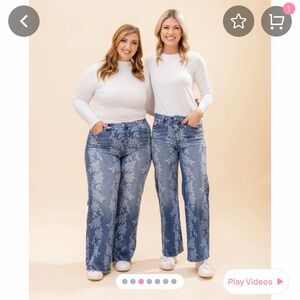 Daisy Digital Floral Wide Leg Jeans - Indigo